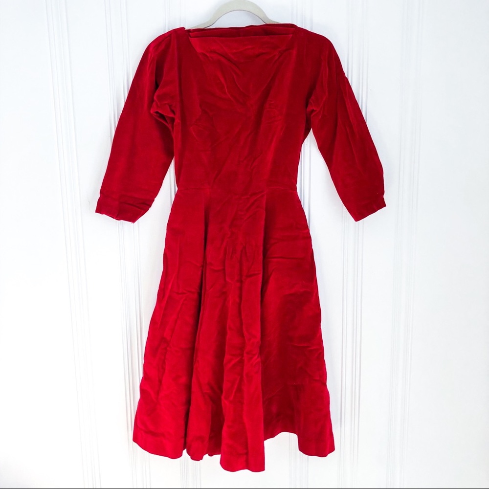 Vintage 50s Red Velvet A-Line Dress
